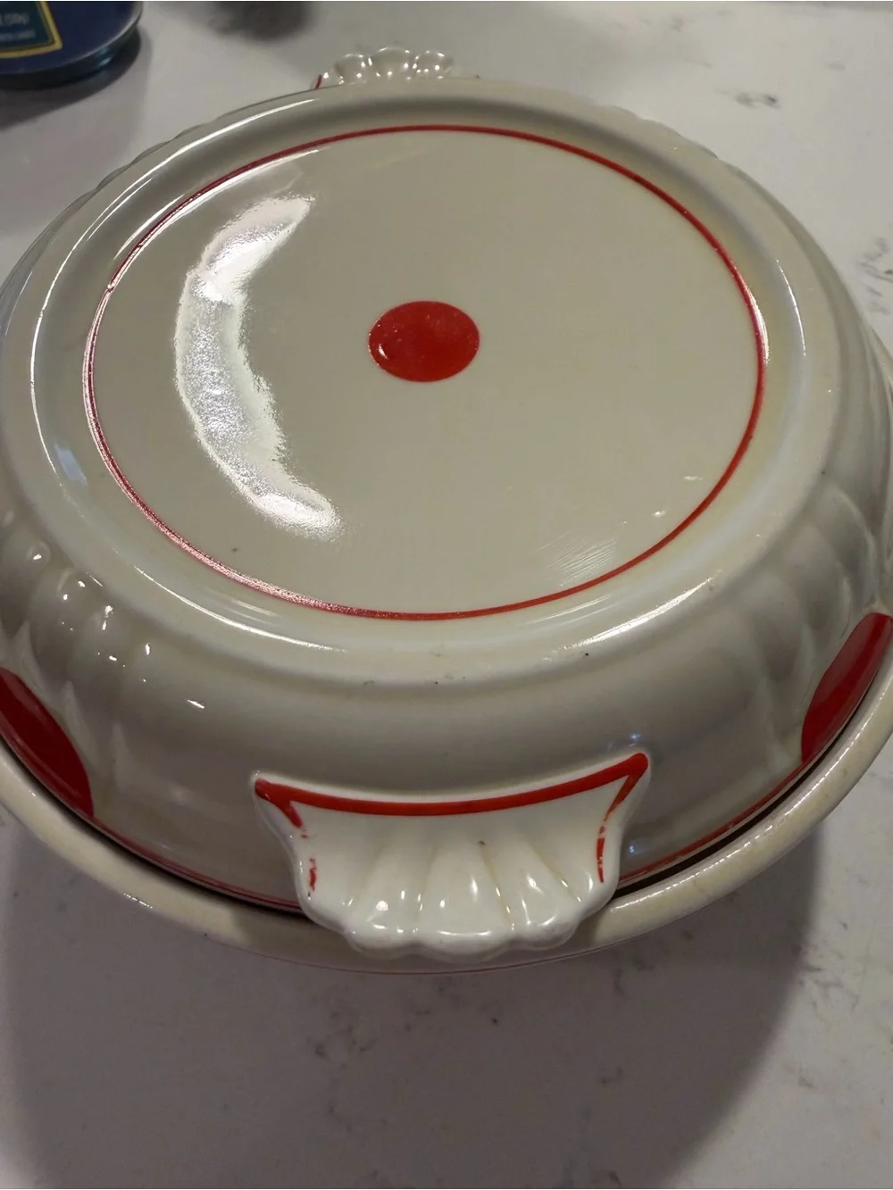 Vintage Hall White Ceramic Covered Casserole Dish  Red Polka Dot Accents